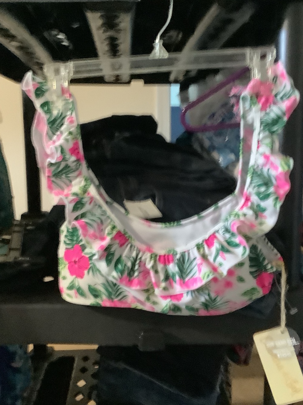 Cabana Del Sol Ruffled Tropical Floral Bikini Top with bottom medium,‎ new